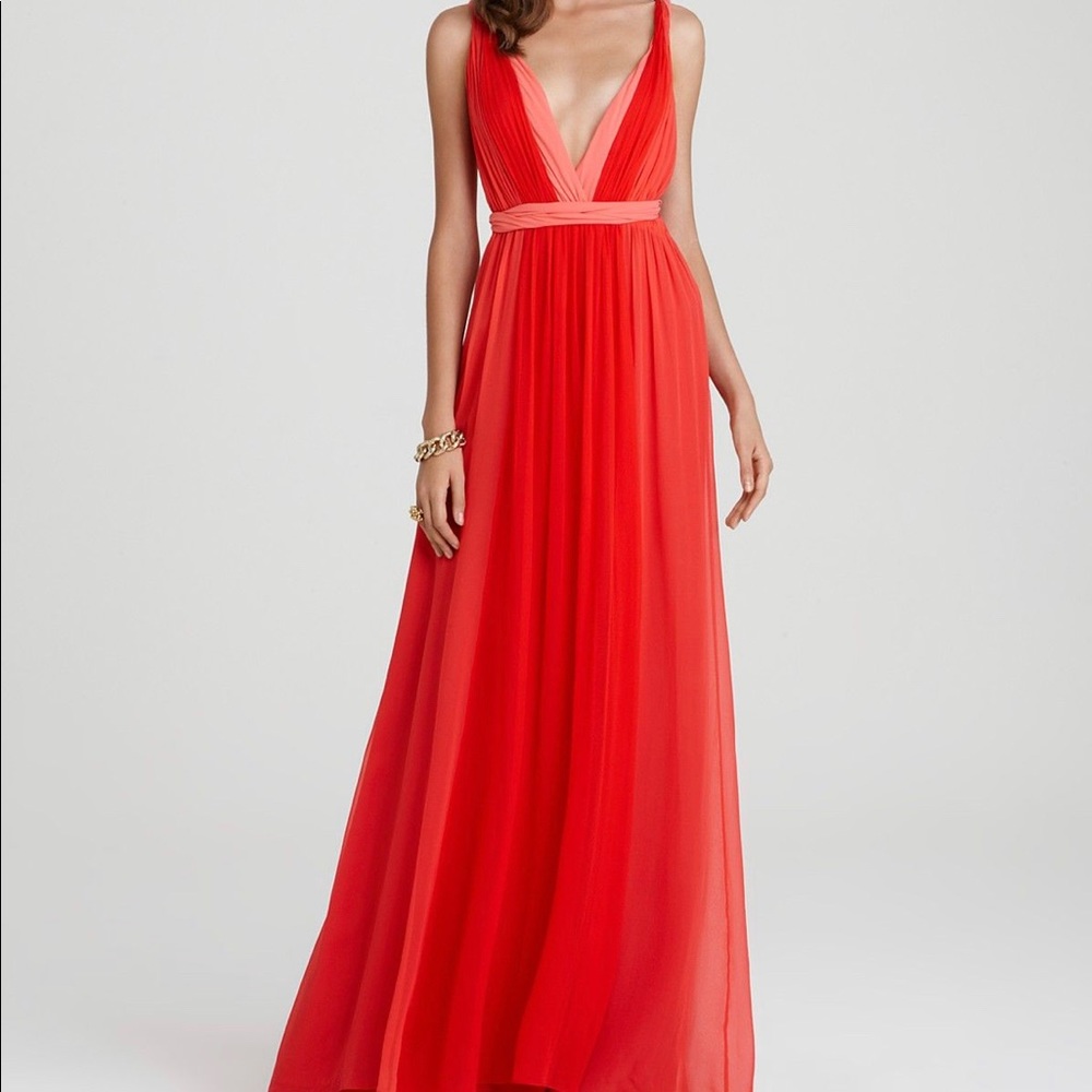 Halston Heritage Halter Dress & Belt - Coral Combo